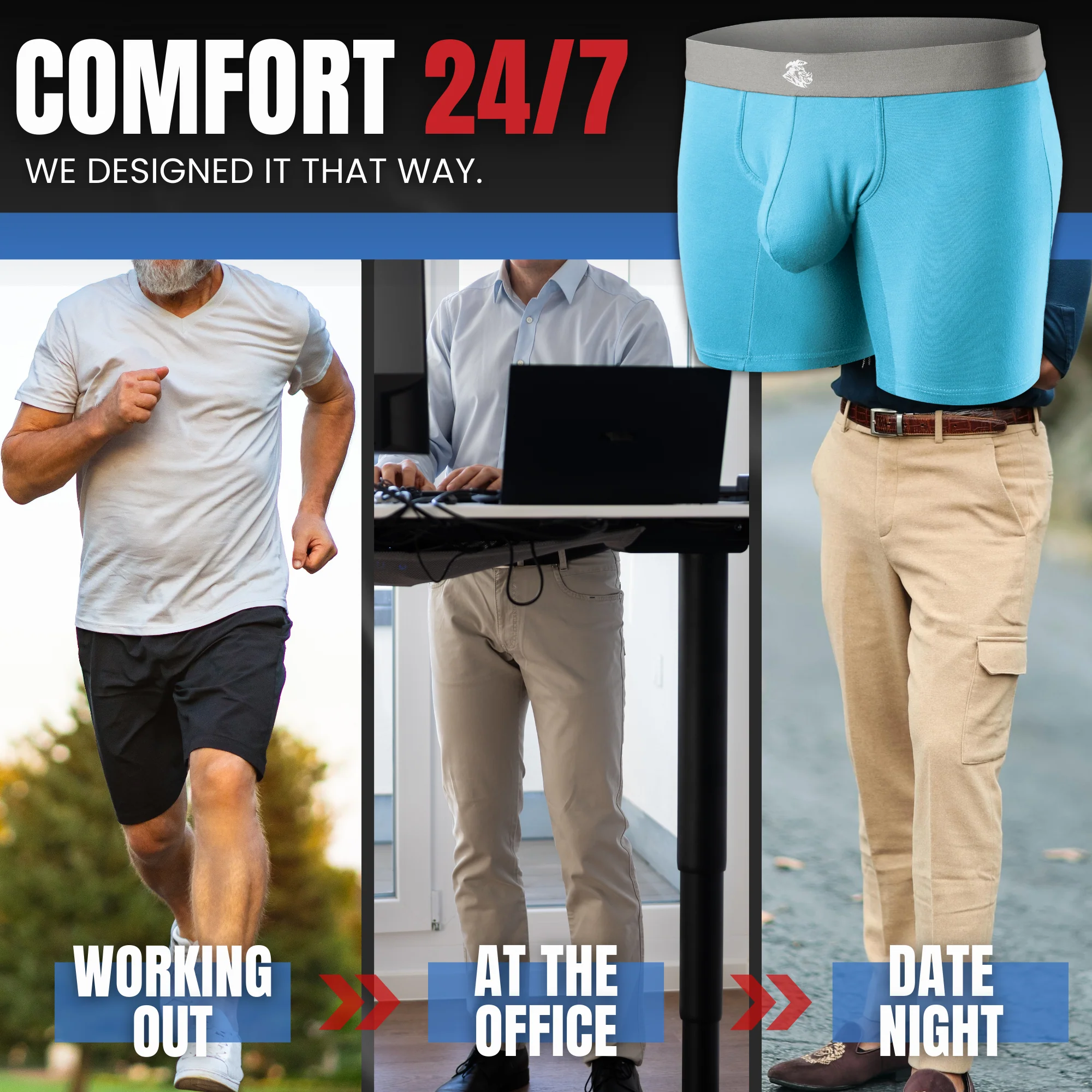 Modal 7in Boxer Briefs No Fly 3pk Red/Purple/Sky Blue - Image 4