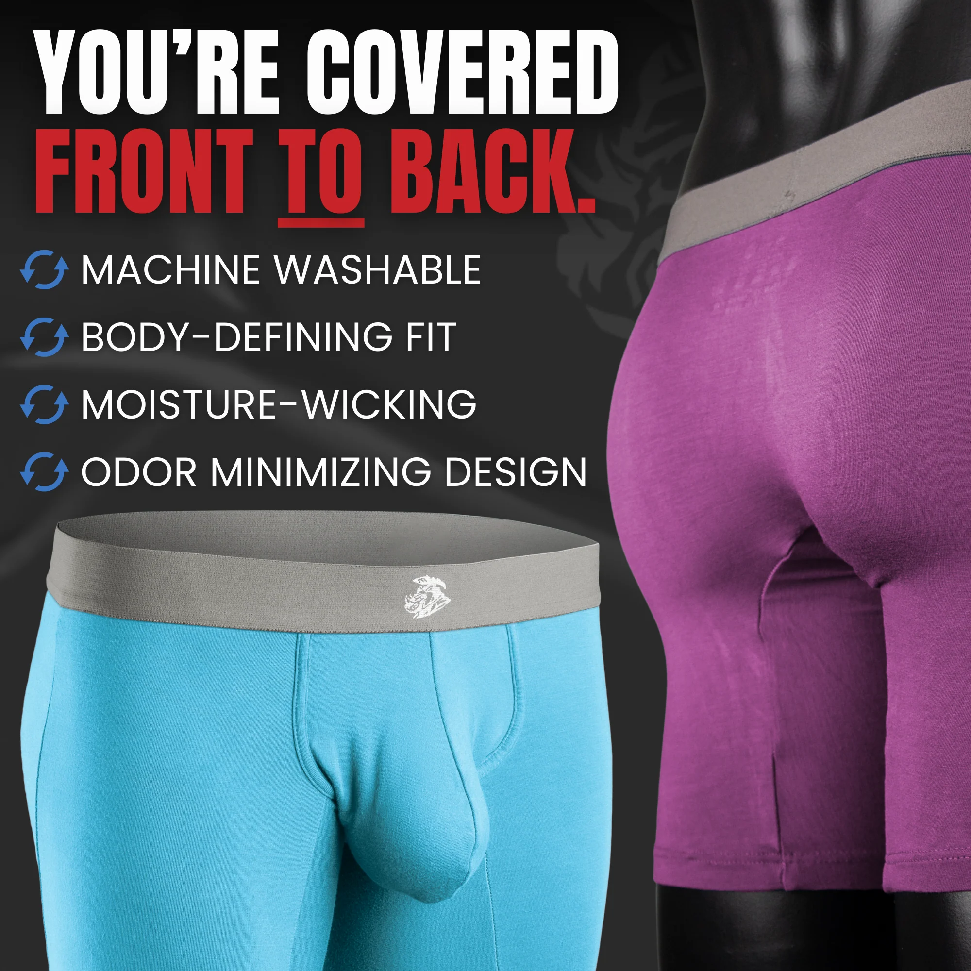 Modal 7in Boxer Briefs No Fly 3pk Red/Purple/Sky Blue - Image 7