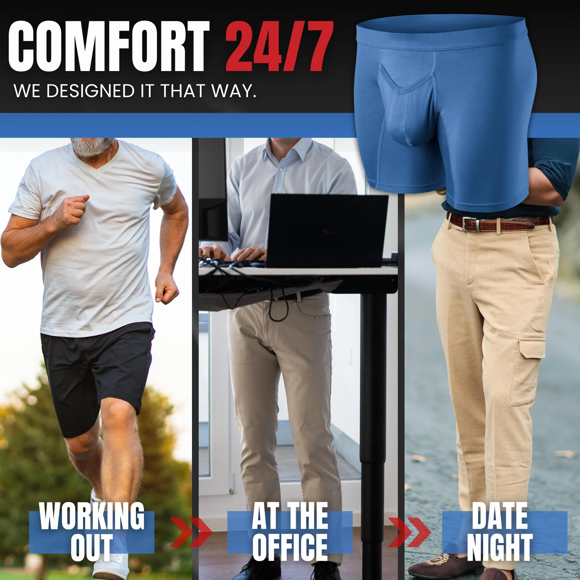 Modal 7in Boxer Briefs V-FLY 3pk Slate/Heather Gray/Blue - Image 4