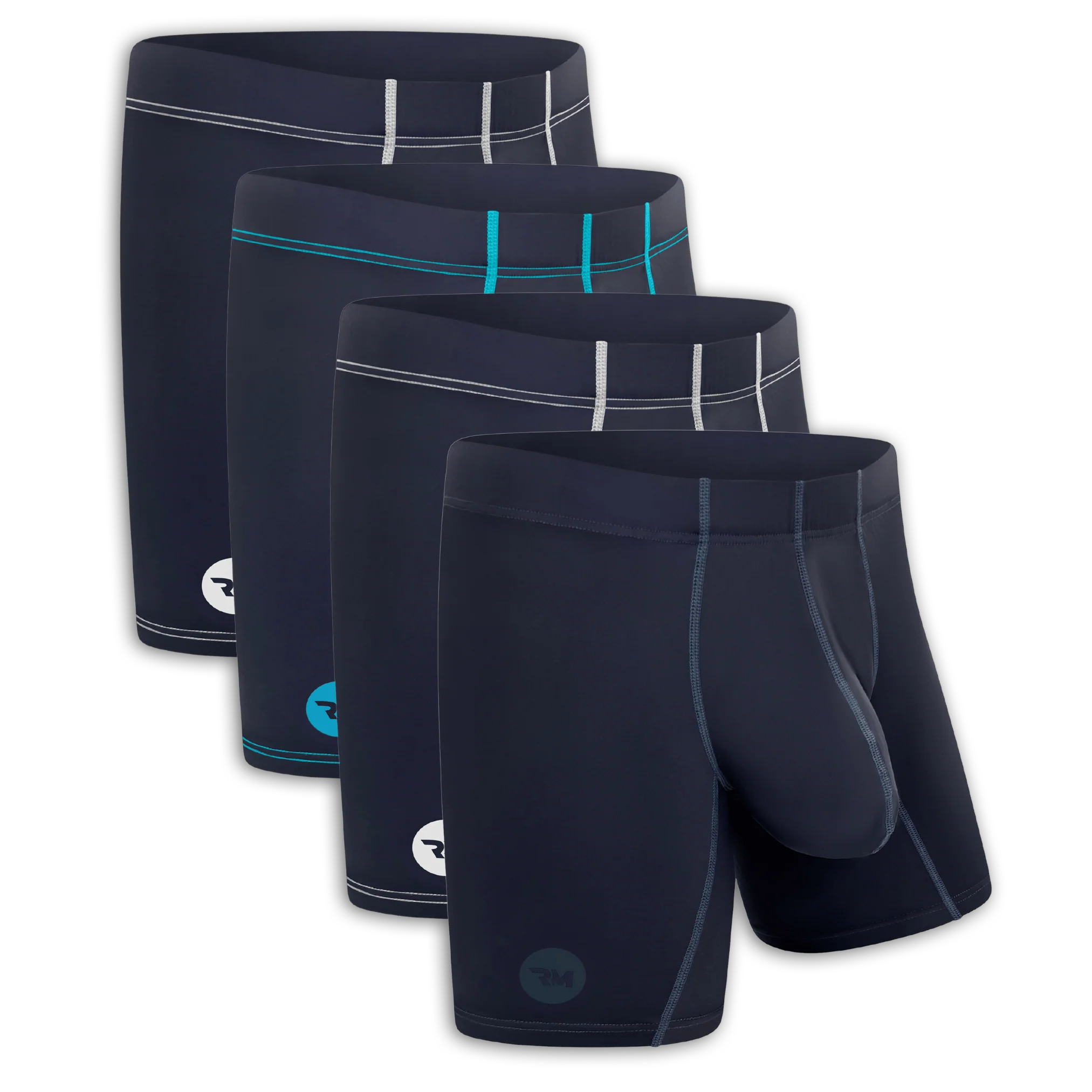 Nylon 6in Boxer Briefs No Fly 4pk Gunmetal Gray - Stitch White/Cyan/Gray/Silver