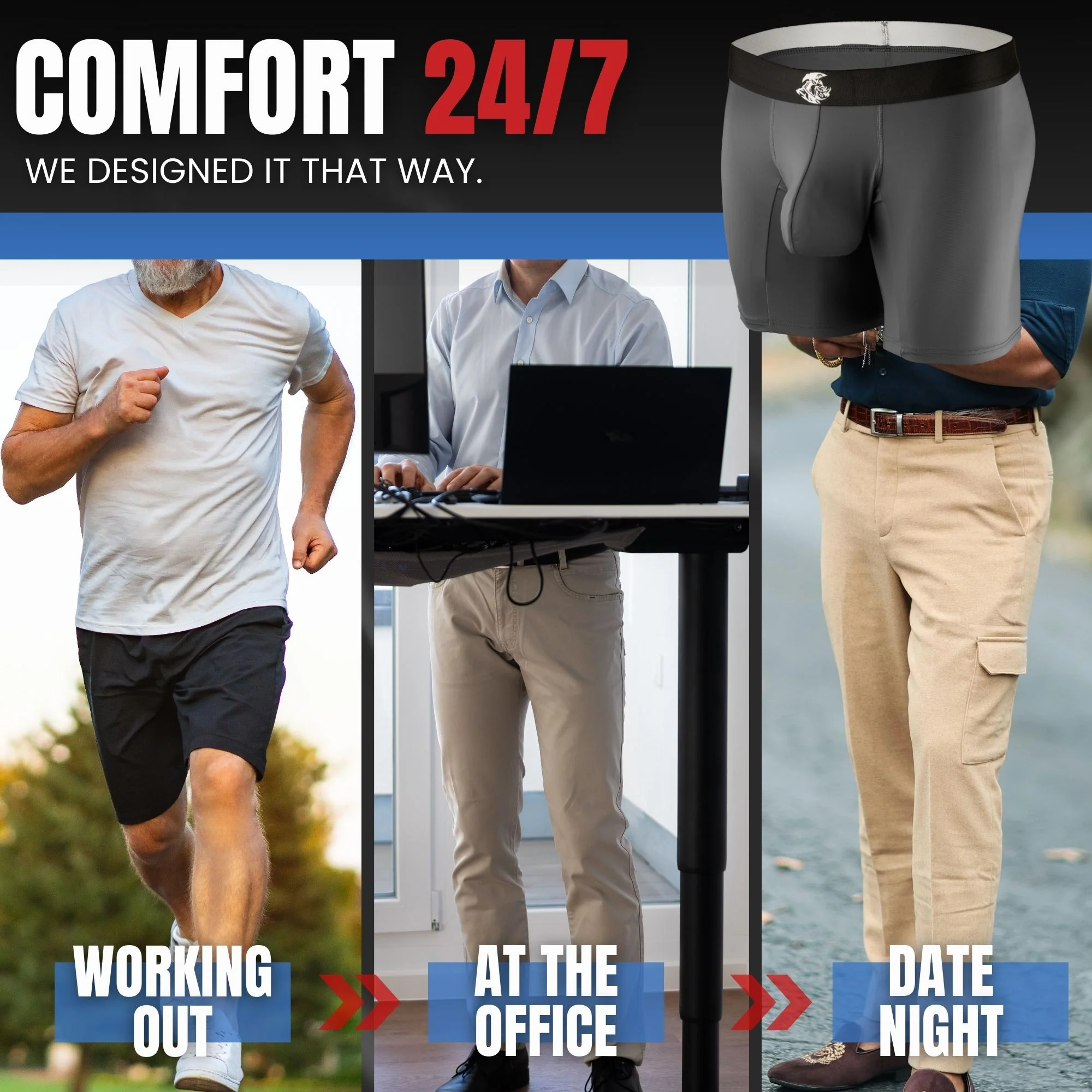 Nylon 7in Boxer Briefs No Fly 2pk Black/Gray - Image 4
