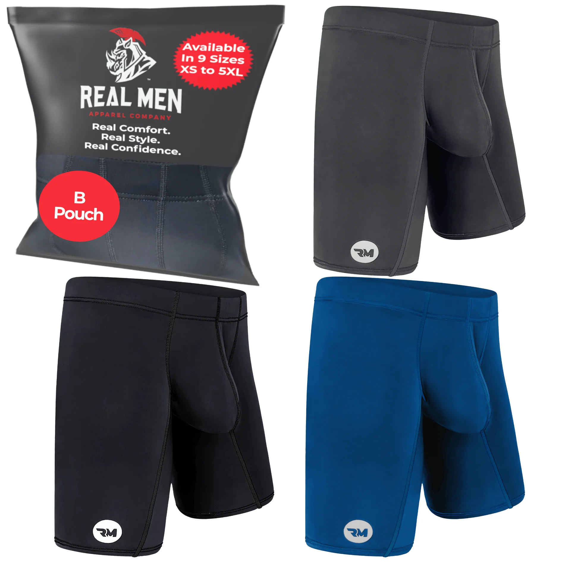 Nylon 6in Boxer Briefs No Fly 3pk Black/Blue/Gray - Image 2