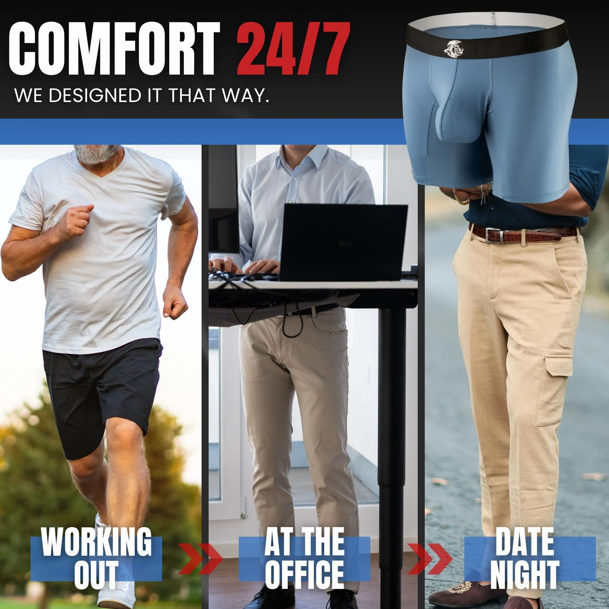 Nylon 7in Boxer Briefs No Fly 6pk Black/Blue/Gray - Image 4