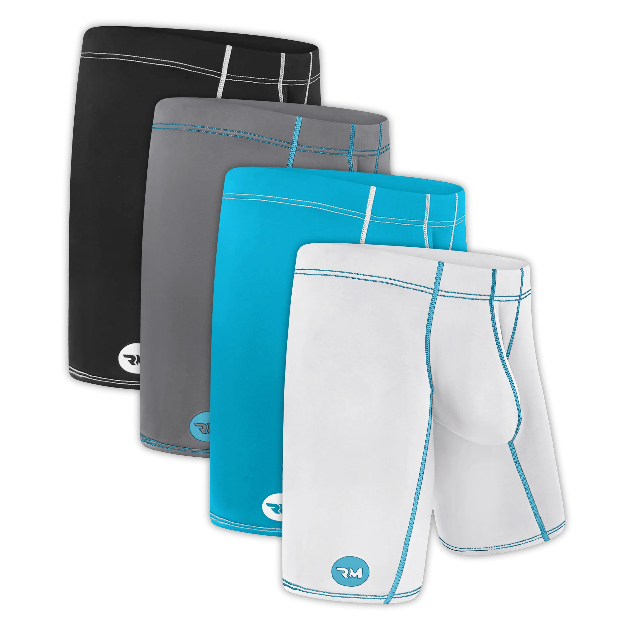 Nylon 9in Boxer Briefs No Fly 4pk Black/Cyan/Gray/White
