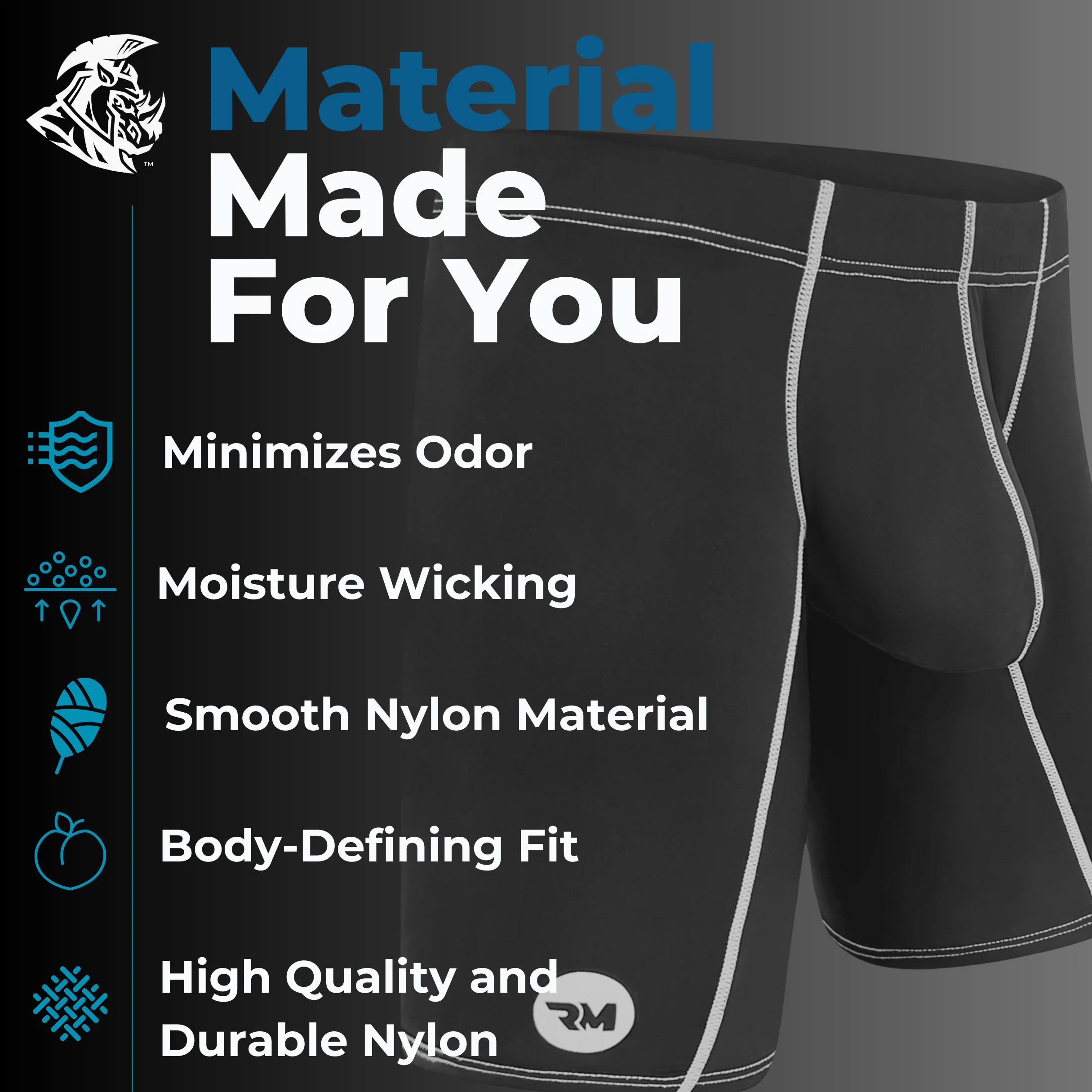 Nylon 9in Boxer Briefs No Fly 4pk Black/Cyan/Gray/White - Image 5