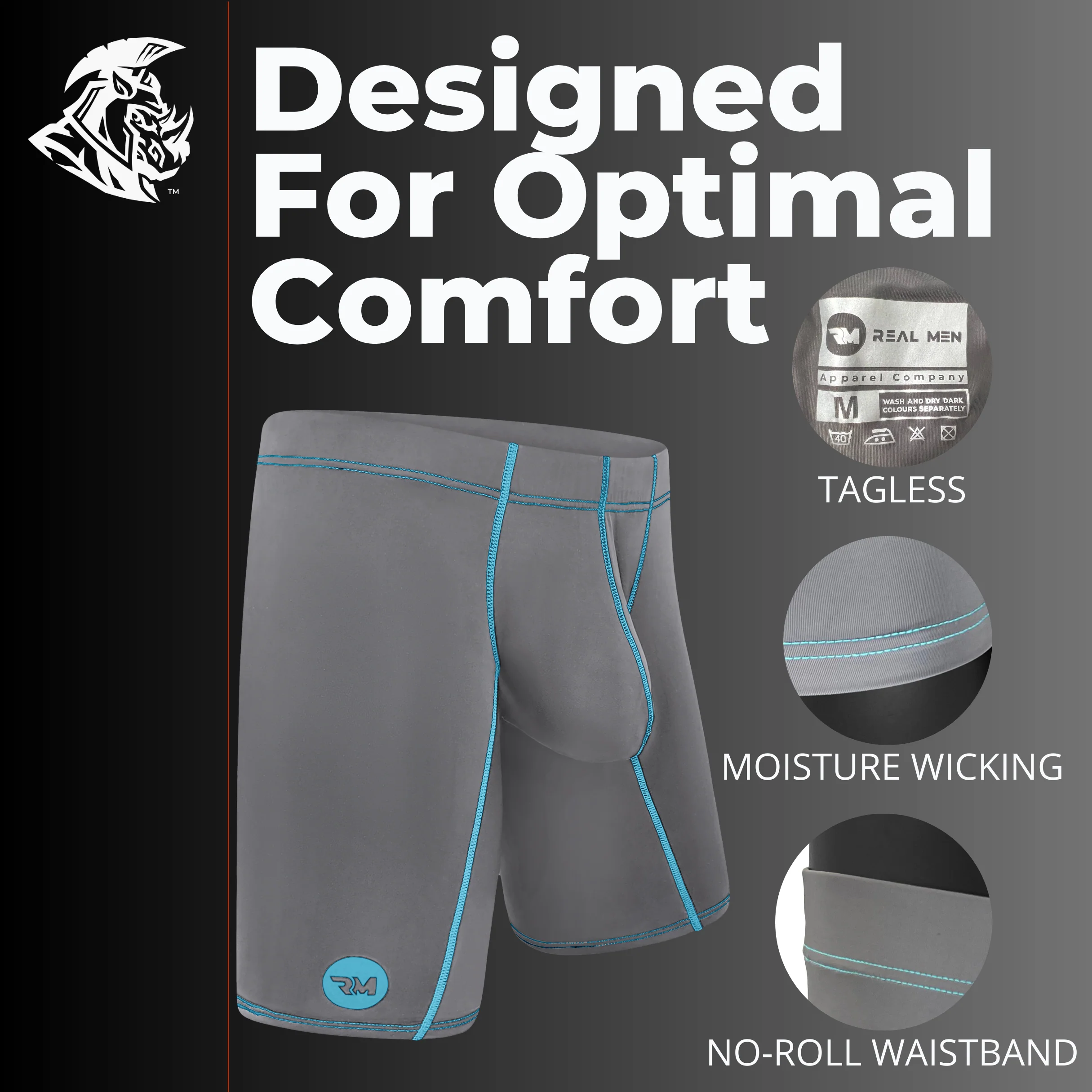 Nylon 9in Boxer Briefs No Fly 4pk Black/Cyan/Gray/White - Image 6