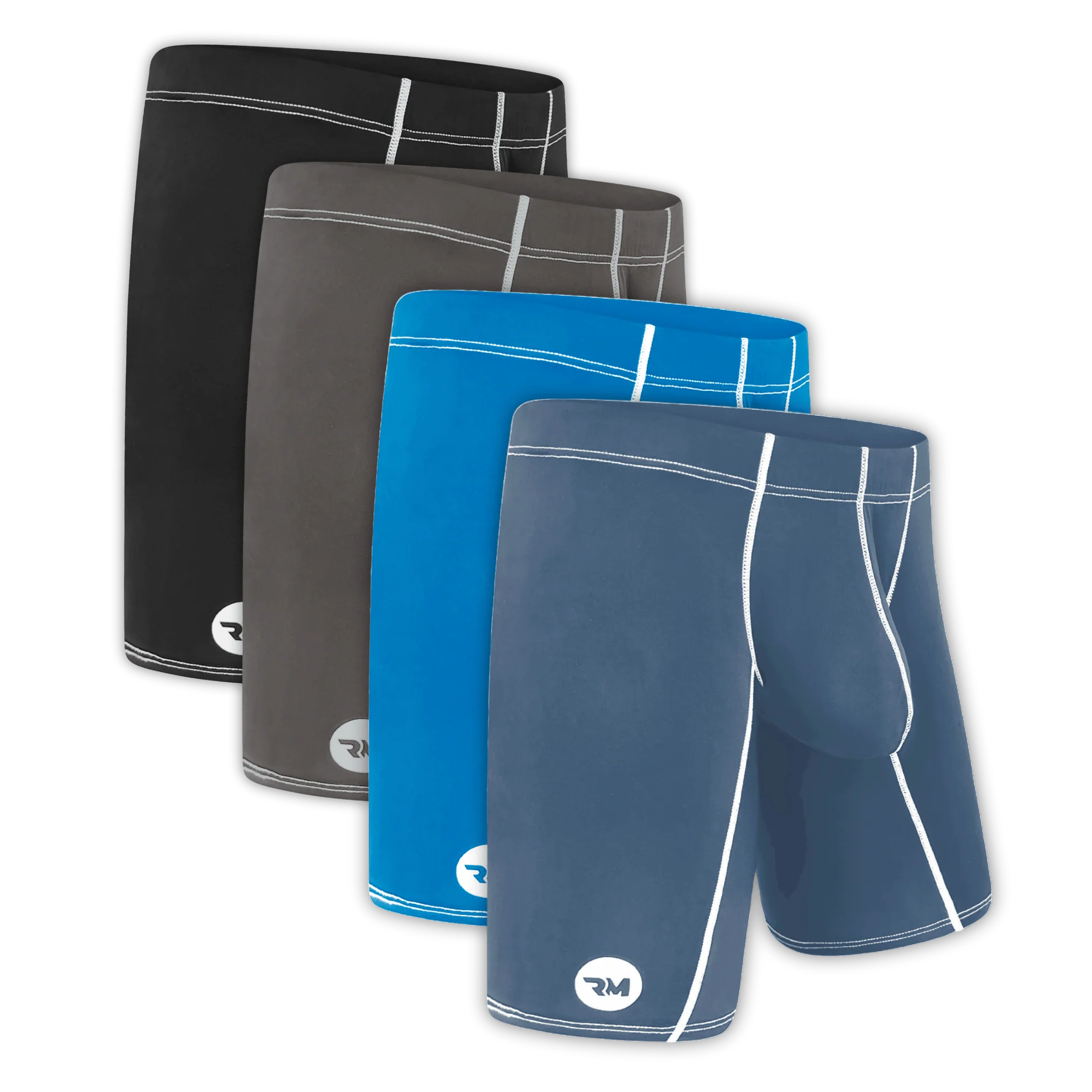 Nylon 9in Boxer Briefs No Fly 4pk Black/Dark Blue/Gray/Light Blue
